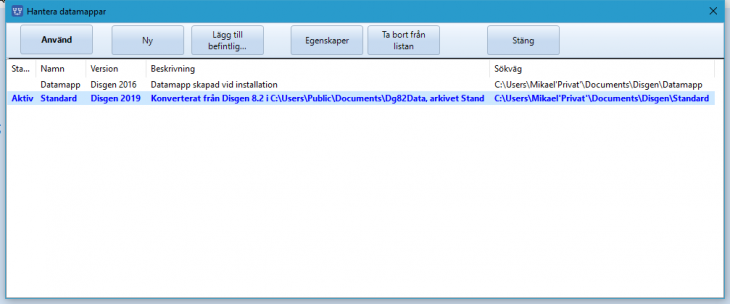 Hantera datamappar i Disgen