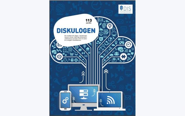 Ett stilistiskt träd av vita linjer och turkos figurer på en blå botten. Vid foten en smartphone, en bildskärm och en laptop