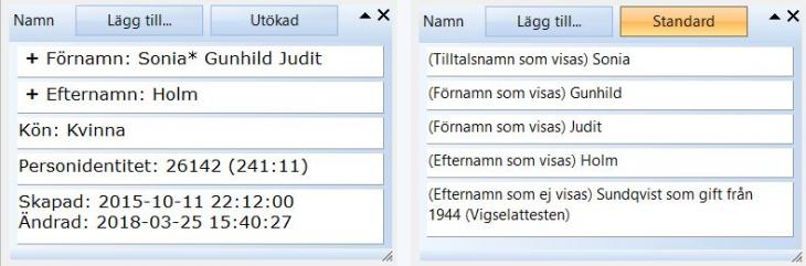 Båda vyerna av namnpanelen