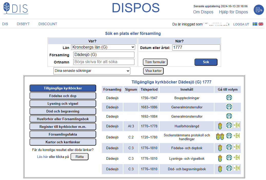 "Dispos sökresultat"